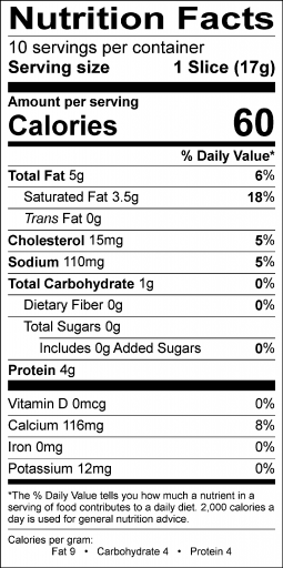 Nutritional Facts for Havarti Slices