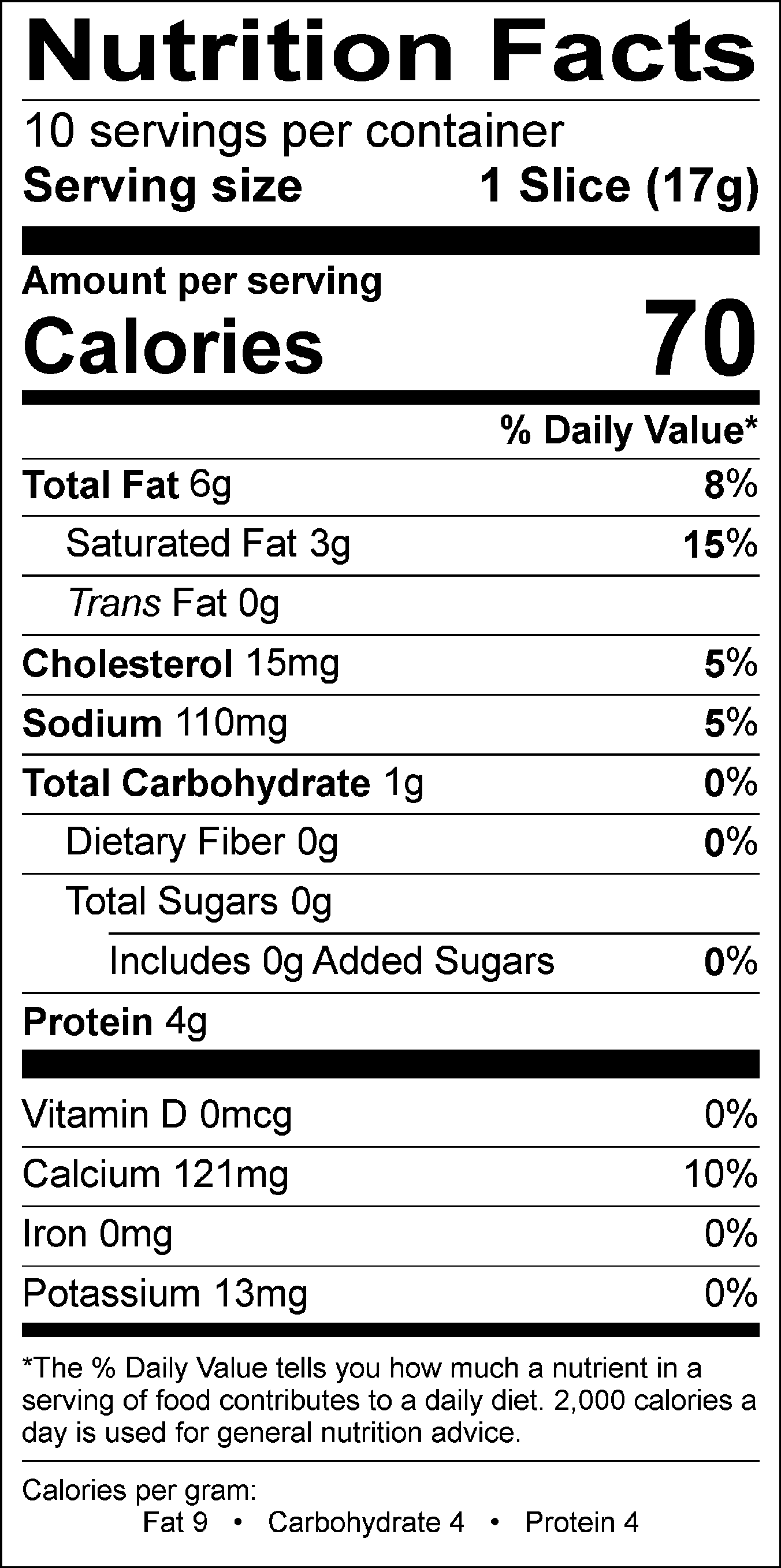 Nutritional Facts for Mild Cheddar Slices