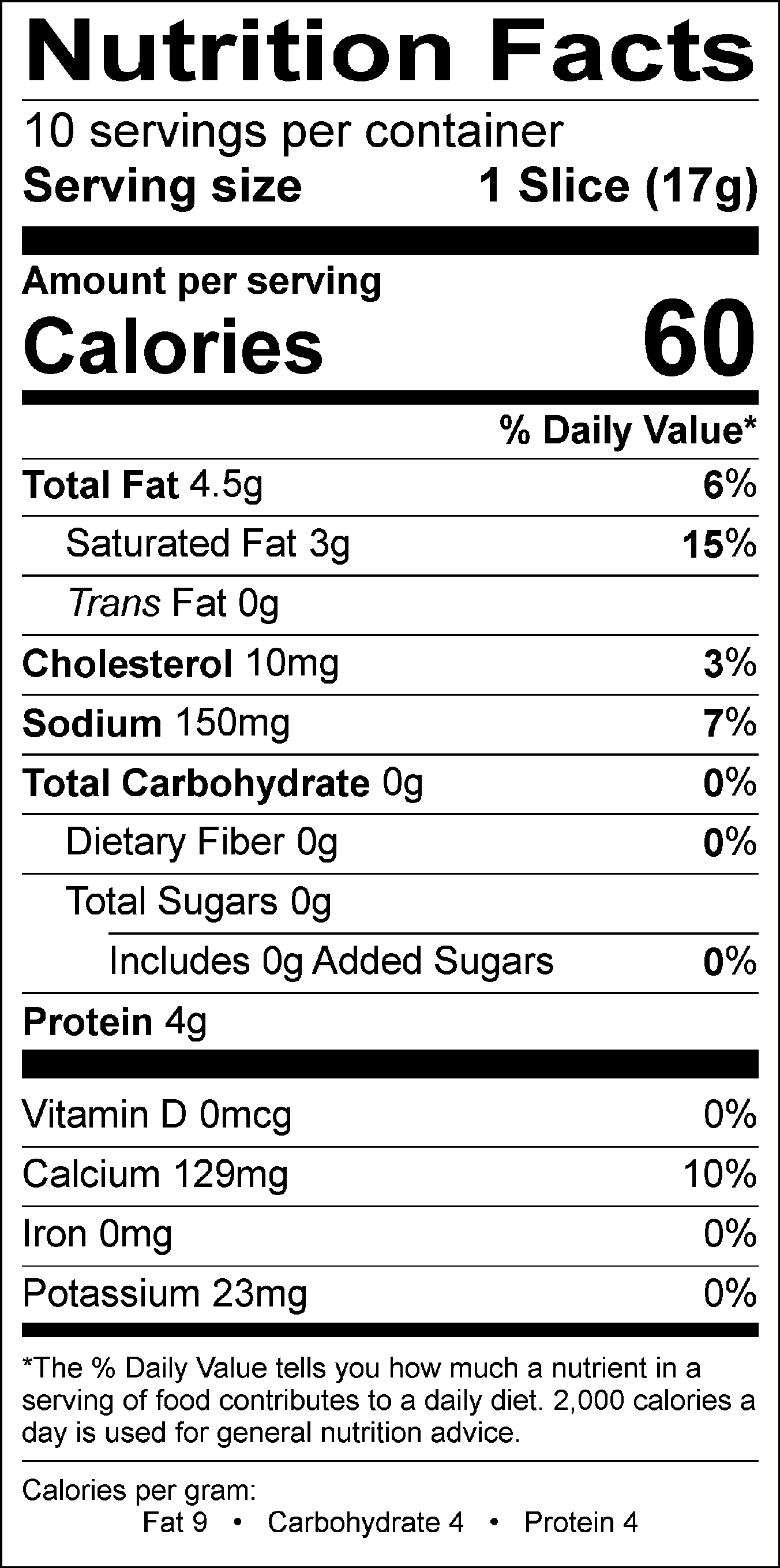 Nutritional Facts for Provolone Slices