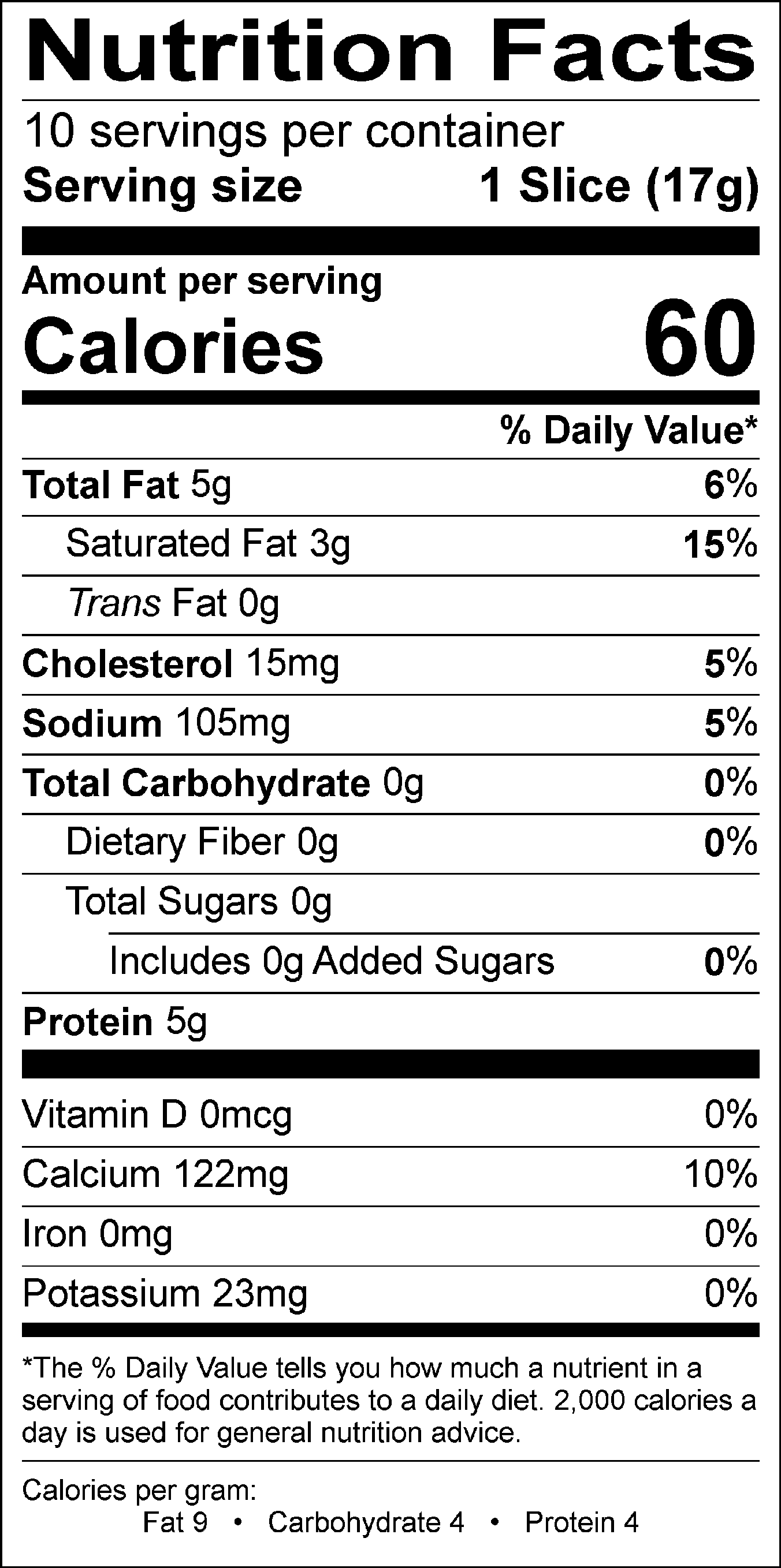 Nutritional Facts for Muenster Slices