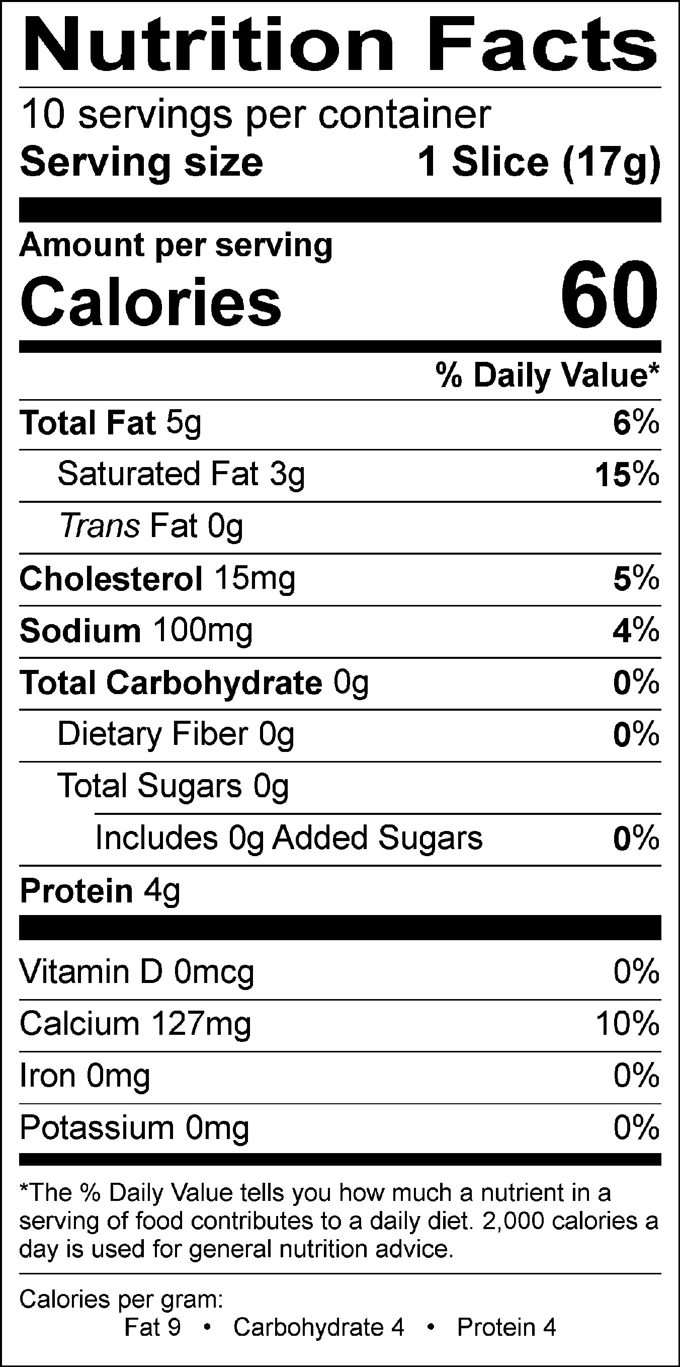 Nutritional Facts for Monterey Jack Slices