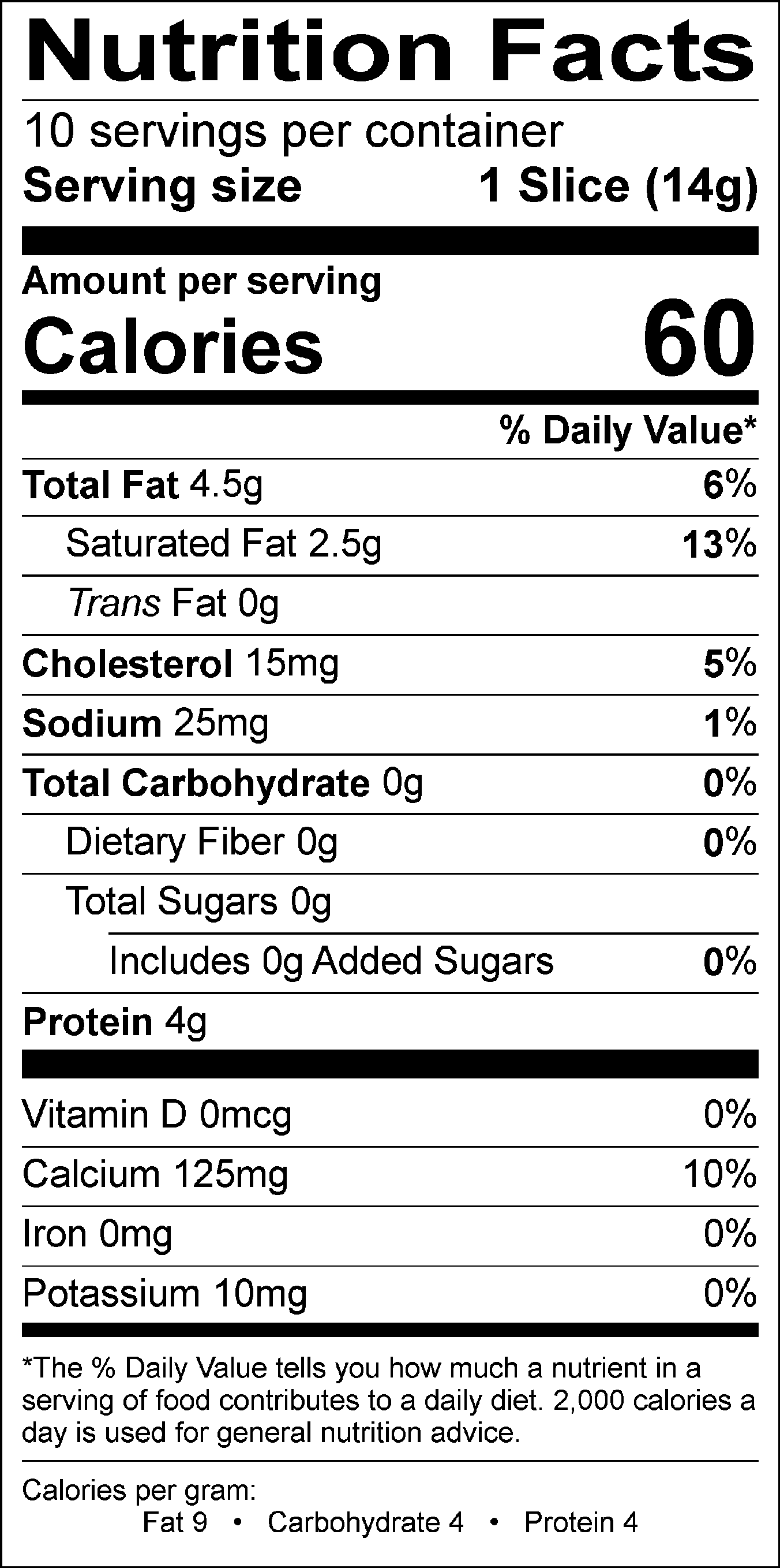 Nutritional Facts for Swiss Slices