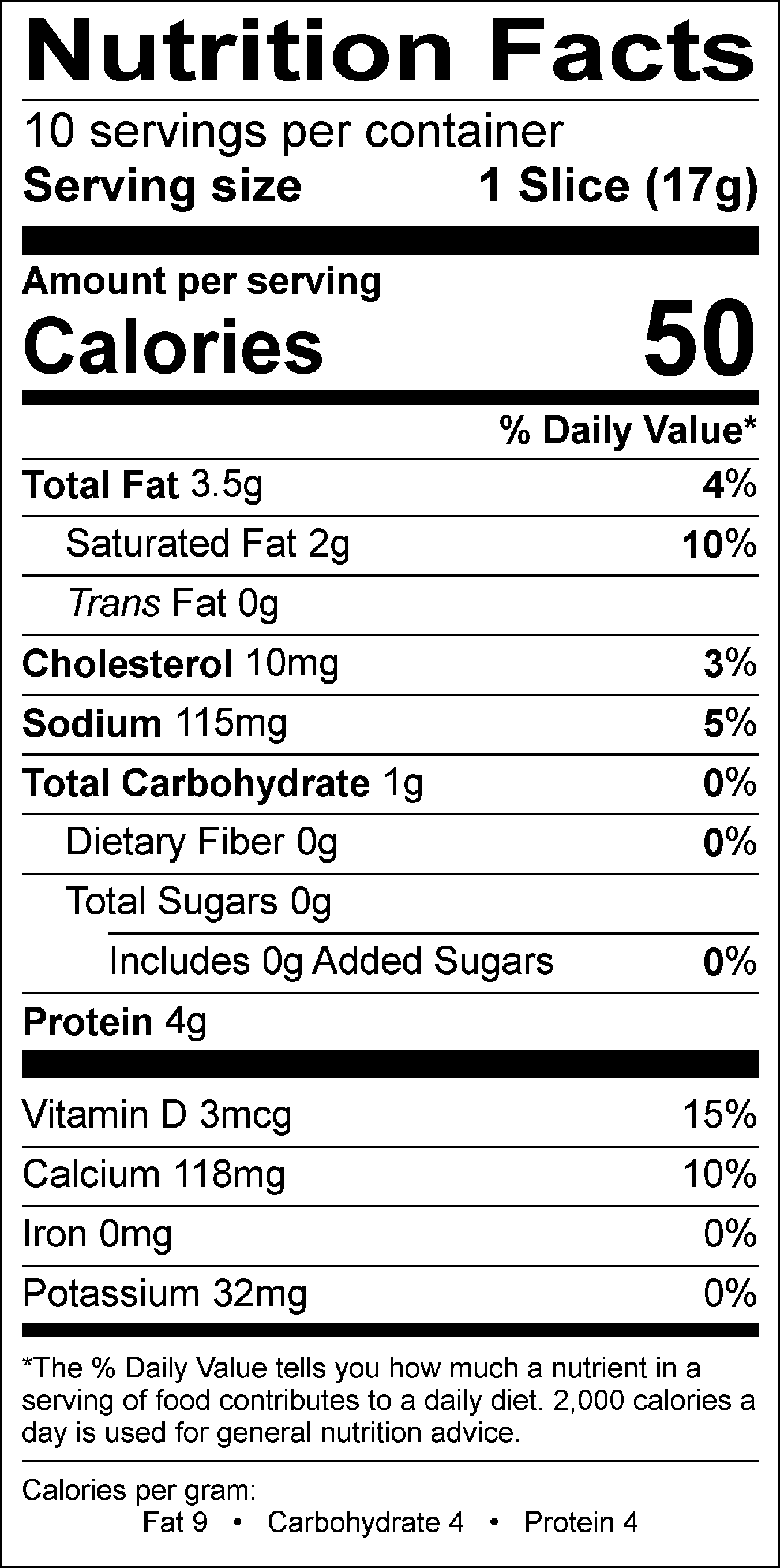 Nutritional Facts for Mozzarella Slices