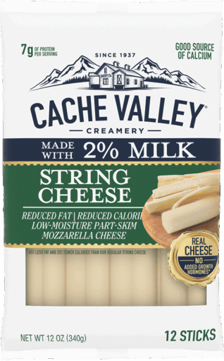 2% milk mozzarella string cheese cache valley creamery 12 oz pkg