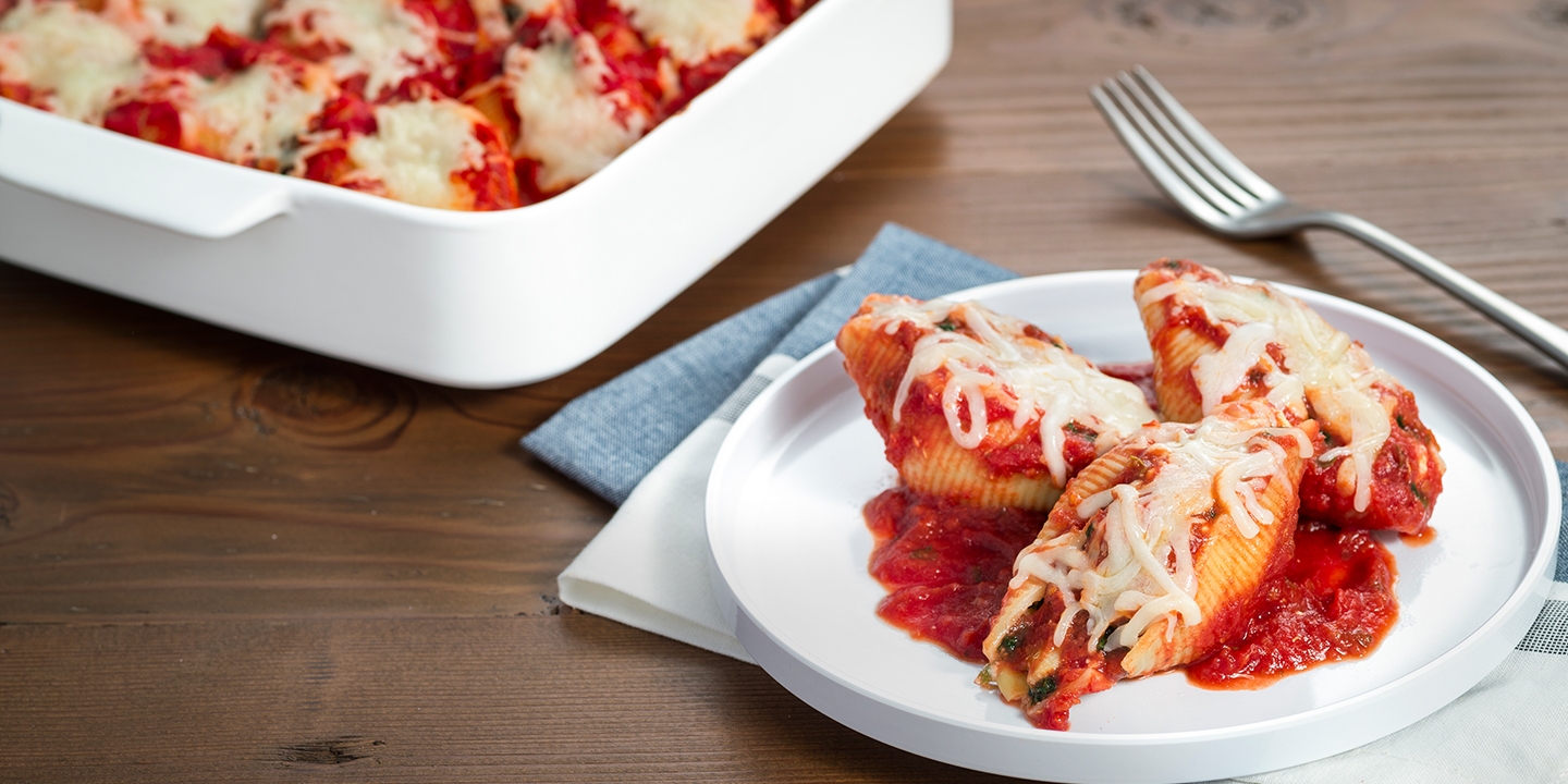 Eight Cheese Stuffed Pasta Shells served on a plate