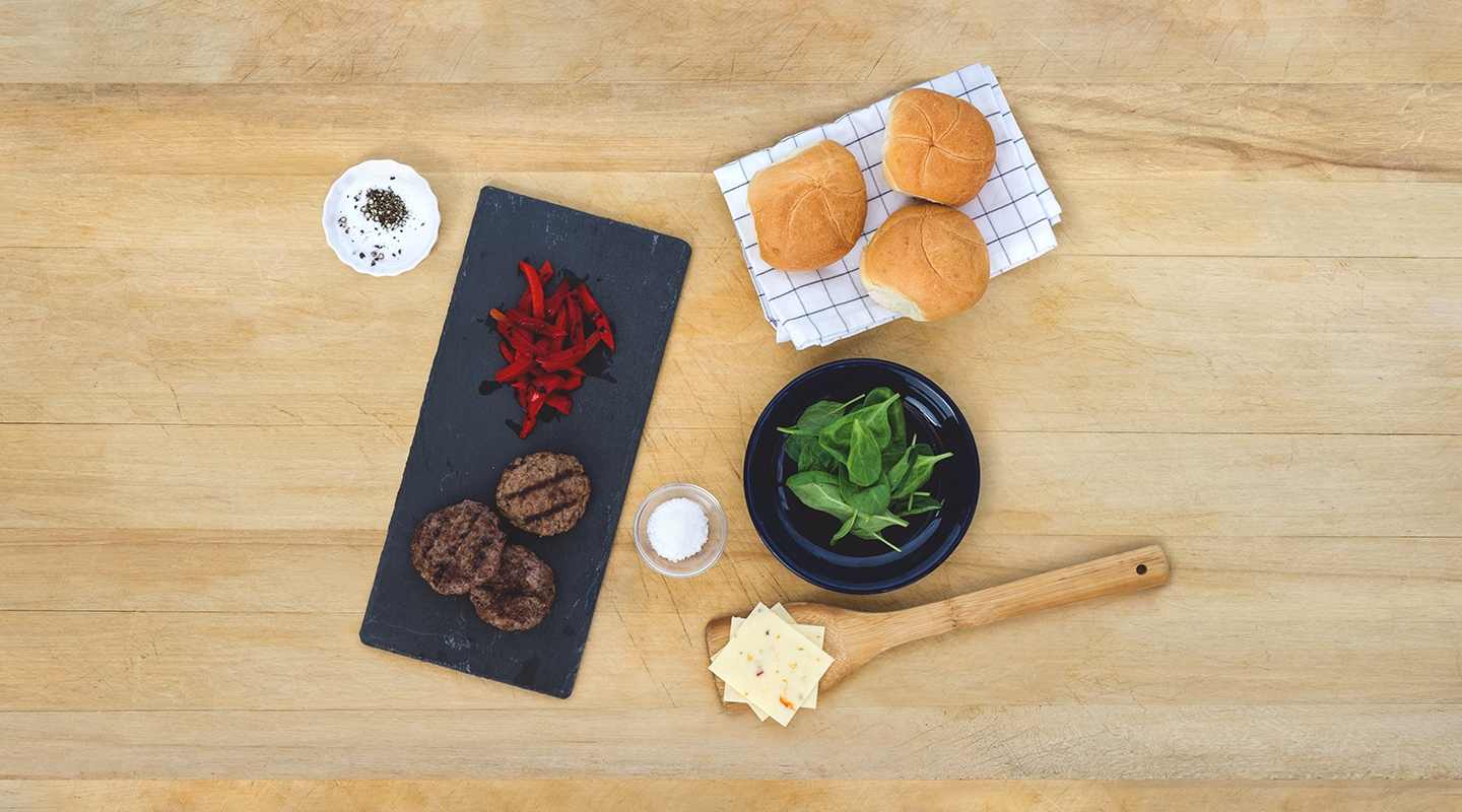 Ingredients for Santa Fe Mini Burgers on a wooden countertop