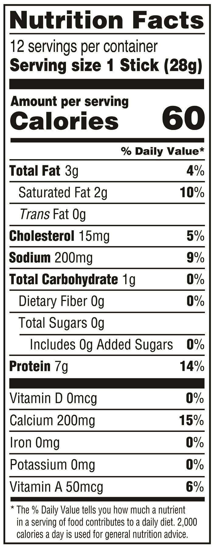 Lite string cheese 60 calories per stick