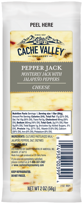 Cache Valley Creamery Pepper Jack Snack Bar 2oz