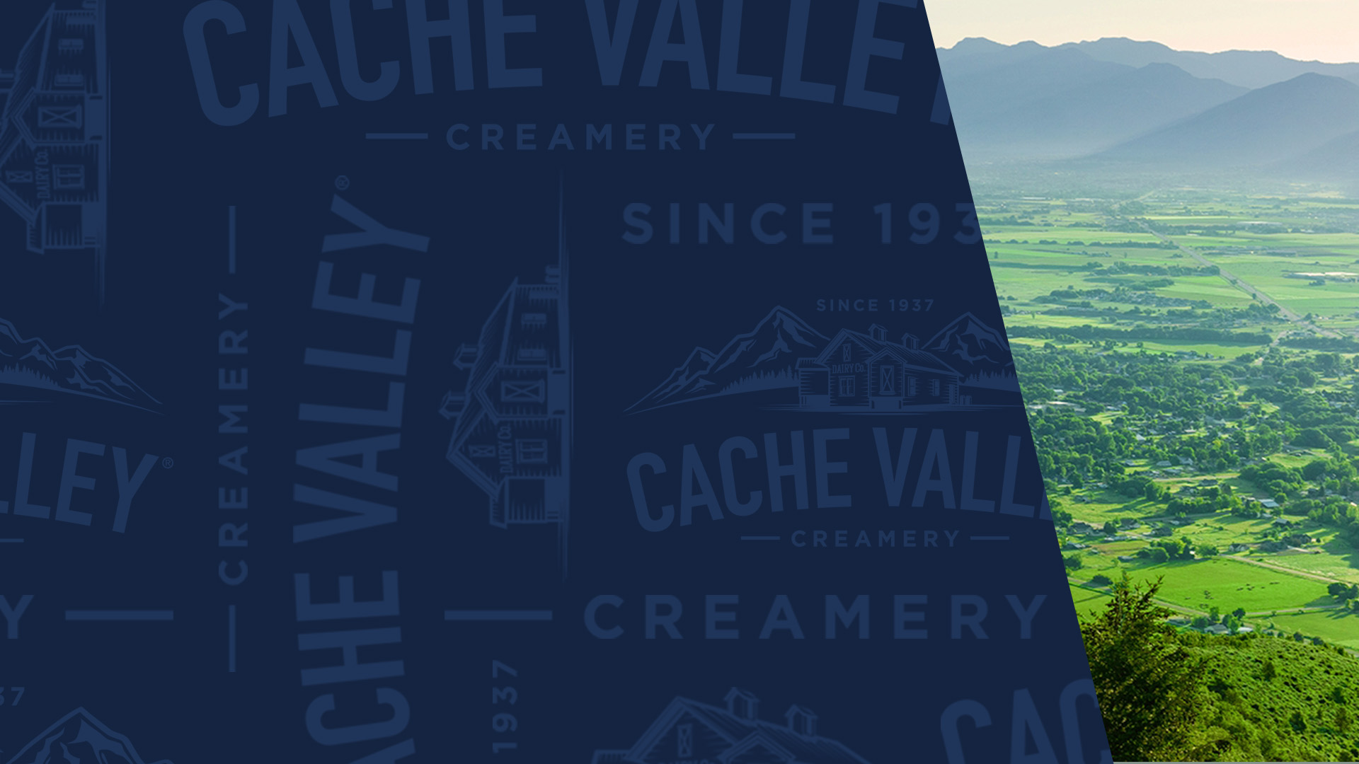 Cache Valley blue pattern overlaying a green valley and mountains