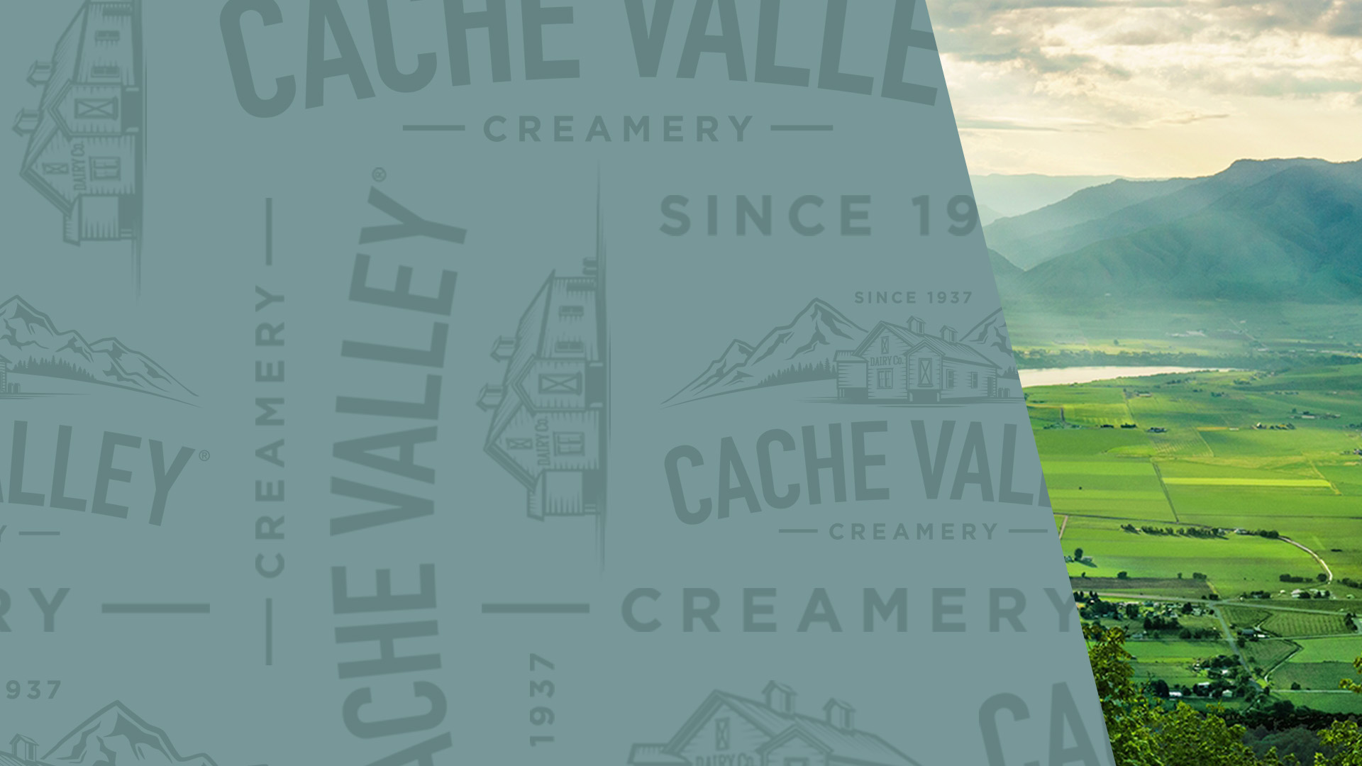 Cache Valley grey pattern overlaying a green valley and mountains