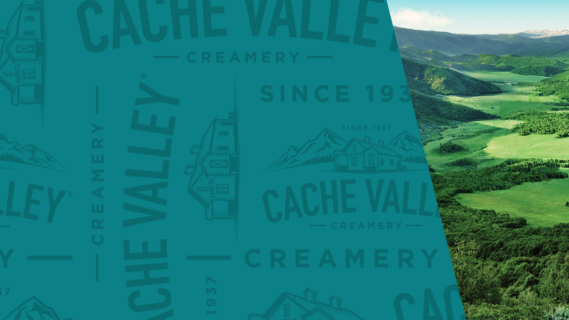 Cache Valley teal pattern overlaying a green valley and mountains