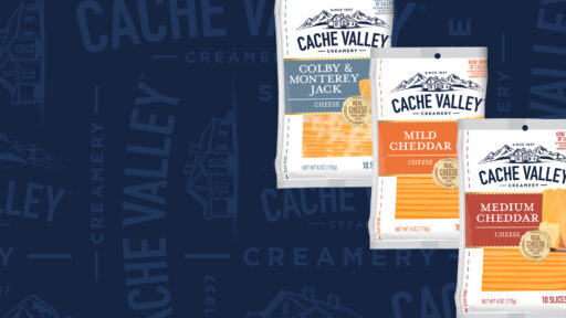 Three different packages of Cache Valley cheese.
