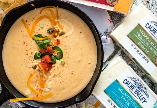 cooked Queso Blanco dip made with 4 Cache Valley Creamery cheeses