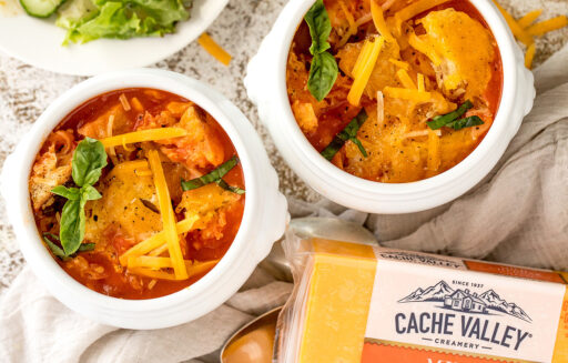 Tomato Soup with Cheesy Crouton Topper