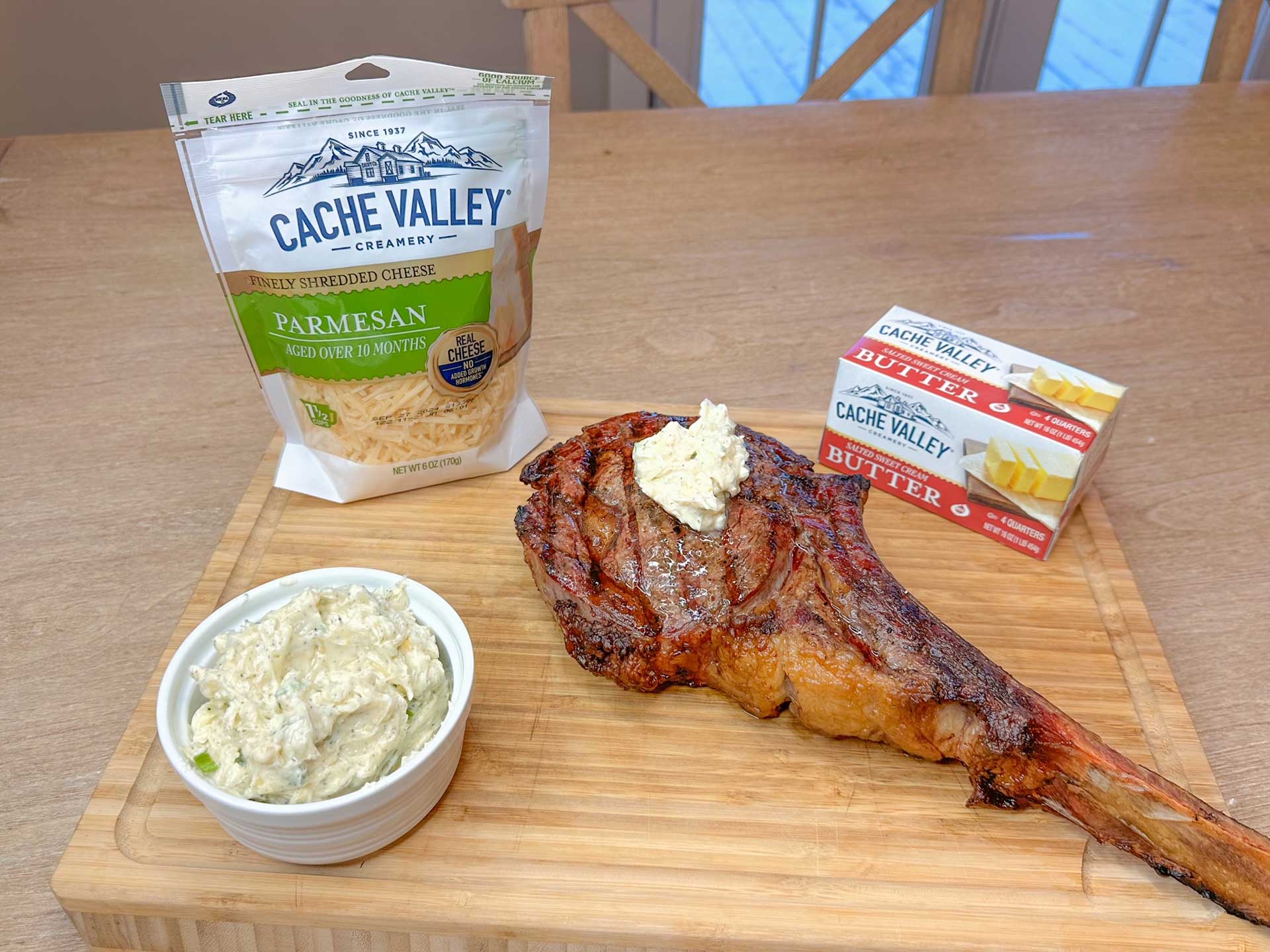 garlic cheese butter on top of a juicy grilled steak