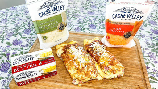 cheesy omelete with cache valley butter, mozarella and cheddar