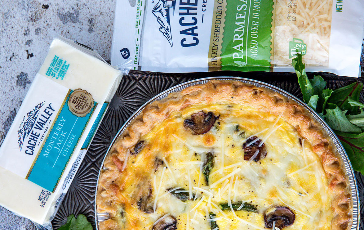 Cheesy Asparagus Mushroom Quiche