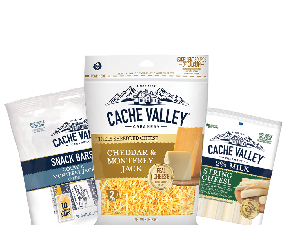 packaged Cache Valley Cheeses, Cheddar & Monterey Jack on top