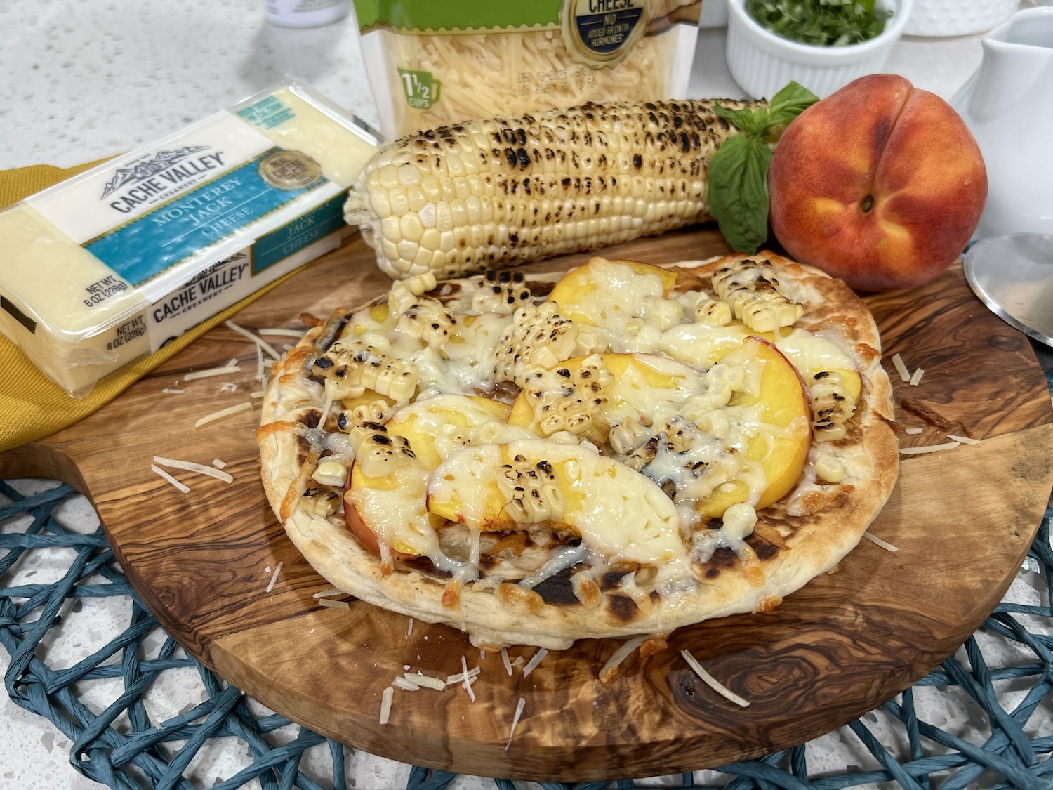 Monterey Jack, Grilled Corn & Peach Flatbread