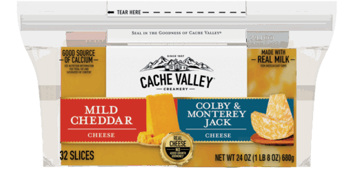 product package 24 oz sliced cache valley cheese combo pack mild cheddar and colby jack