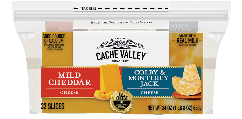 product package 24 oz sliced cache valley cheese combo pack mild cheddar and colby jack