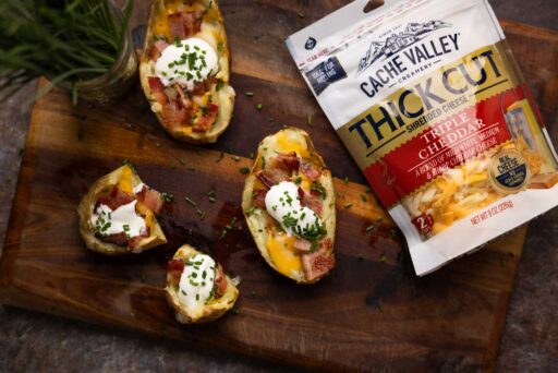 Triple Cheddar Loaded Potato Skins recipe