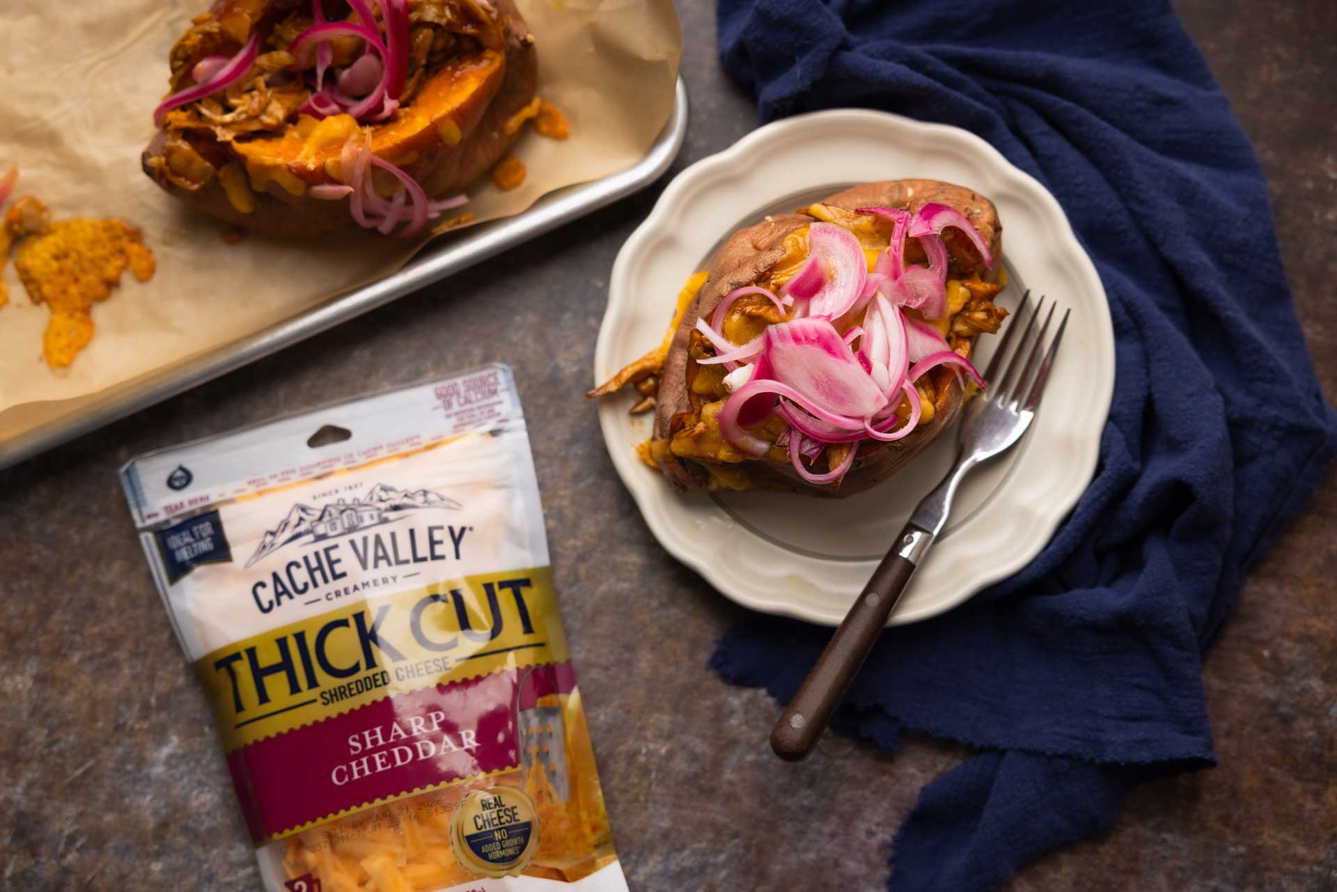 Cheddar and BBQ Chicken Stuffed Sweet Potatoes