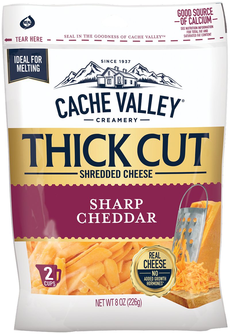 thick cut sharp cheddar cheese shreds