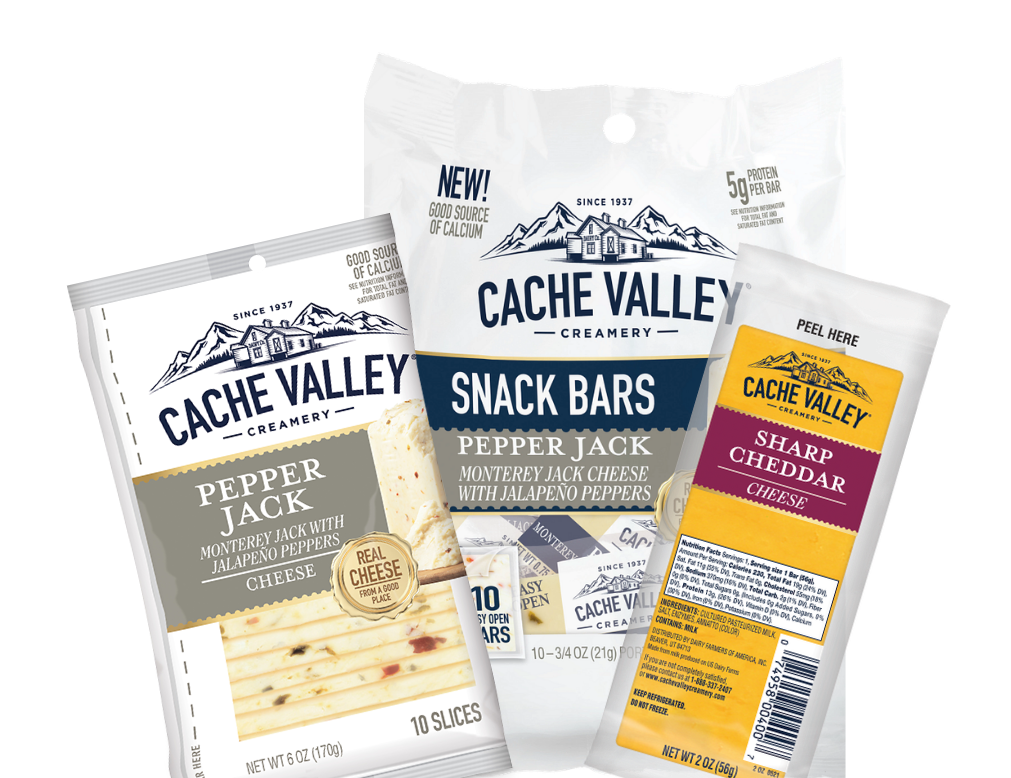 pepper jack cheese, snack bars, cheddar slices from cache valley creamery