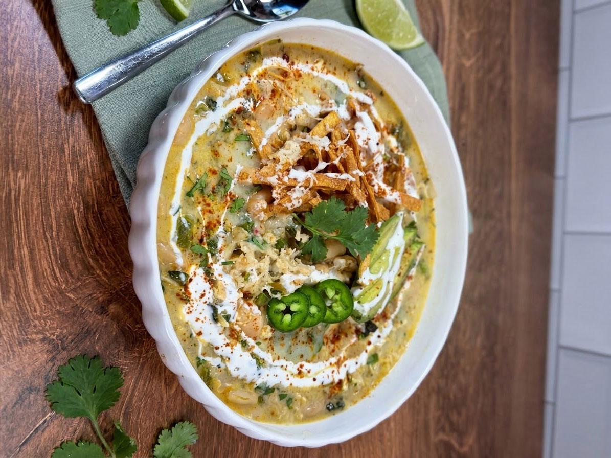 Fire-Roasted Poblano & White Chicken Chili recipe